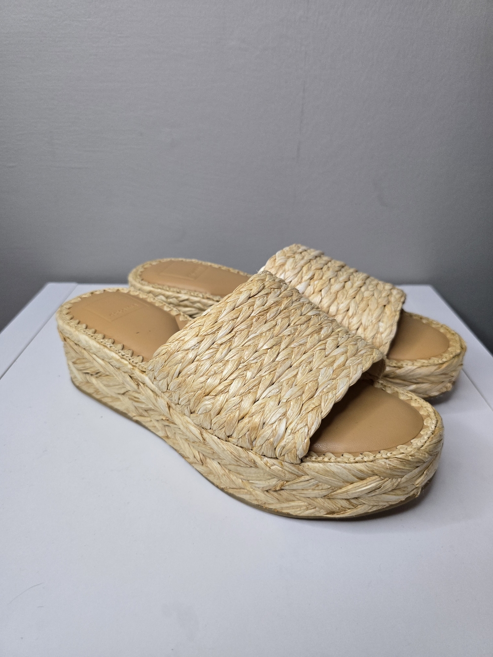 Dolce Vita Natural Braided Straw Platform Wedge Slides